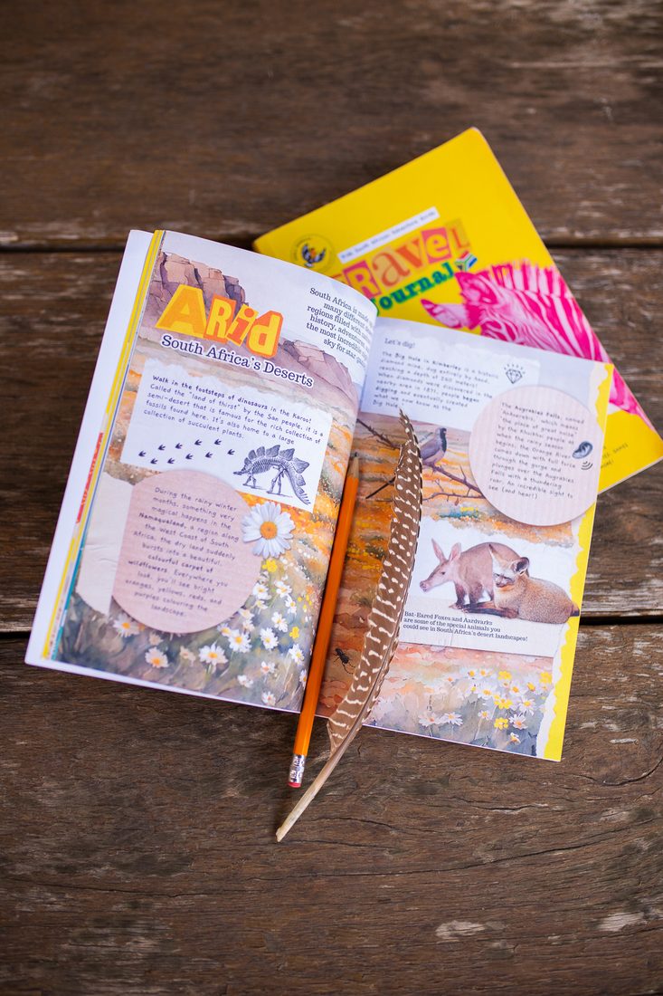 An open spread on South Africa's deserts inside the Travel Journal