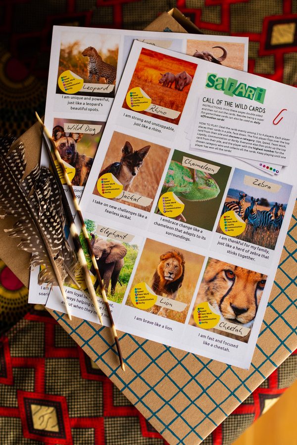 The free Call of the Wild animal card printables with guinea fowl feathers