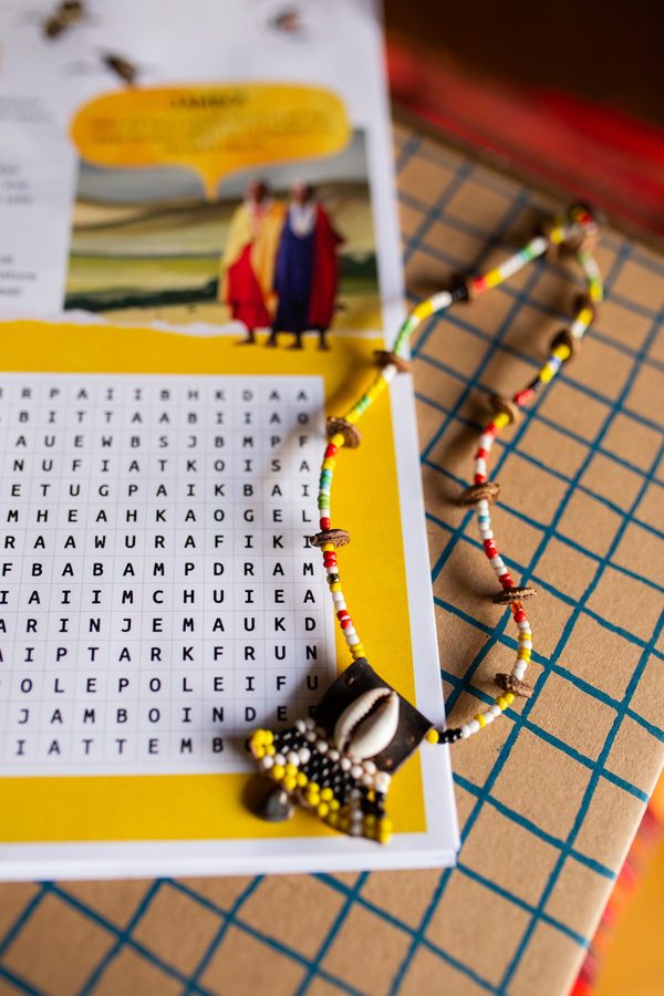 The free safari word search printable beside Maasai beadwork