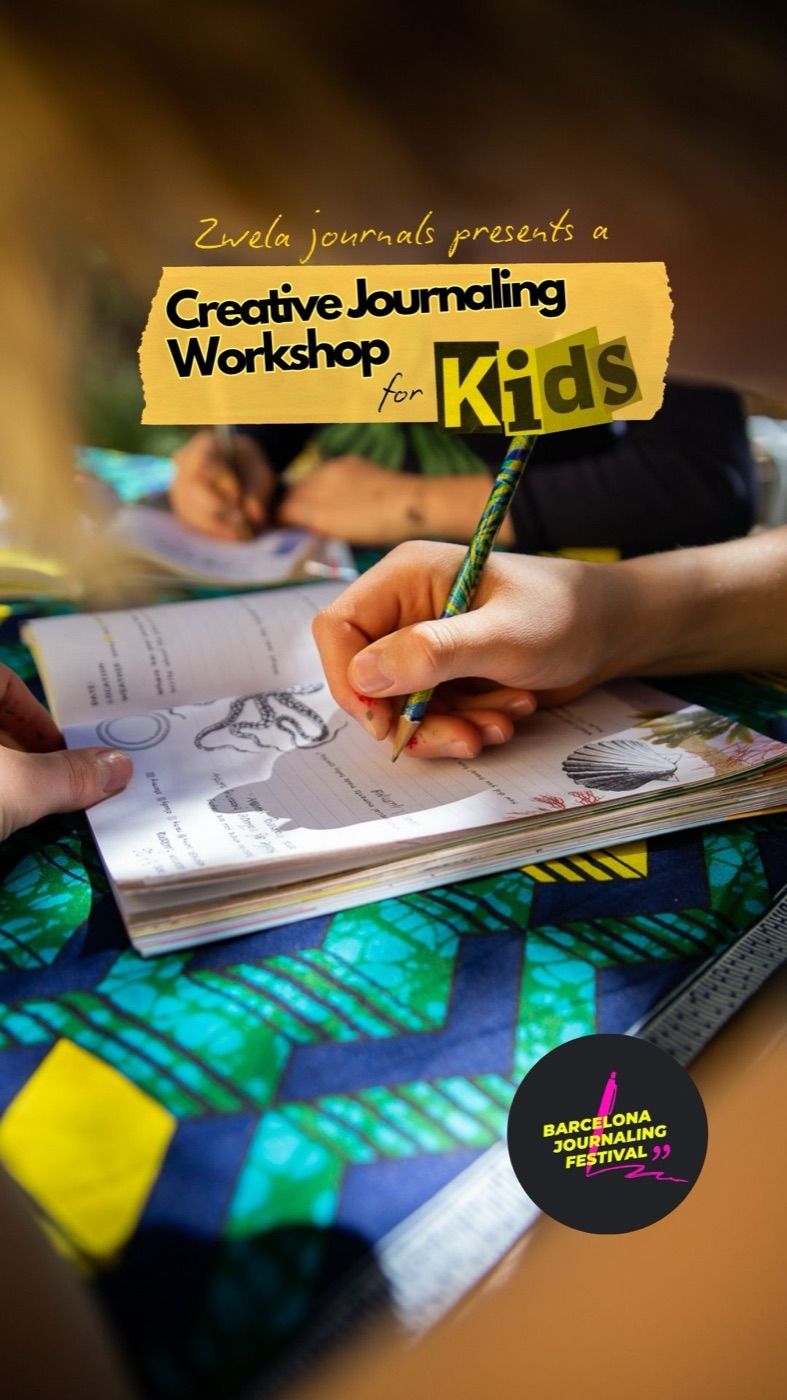 A child writing and drawing in a Zwela journal