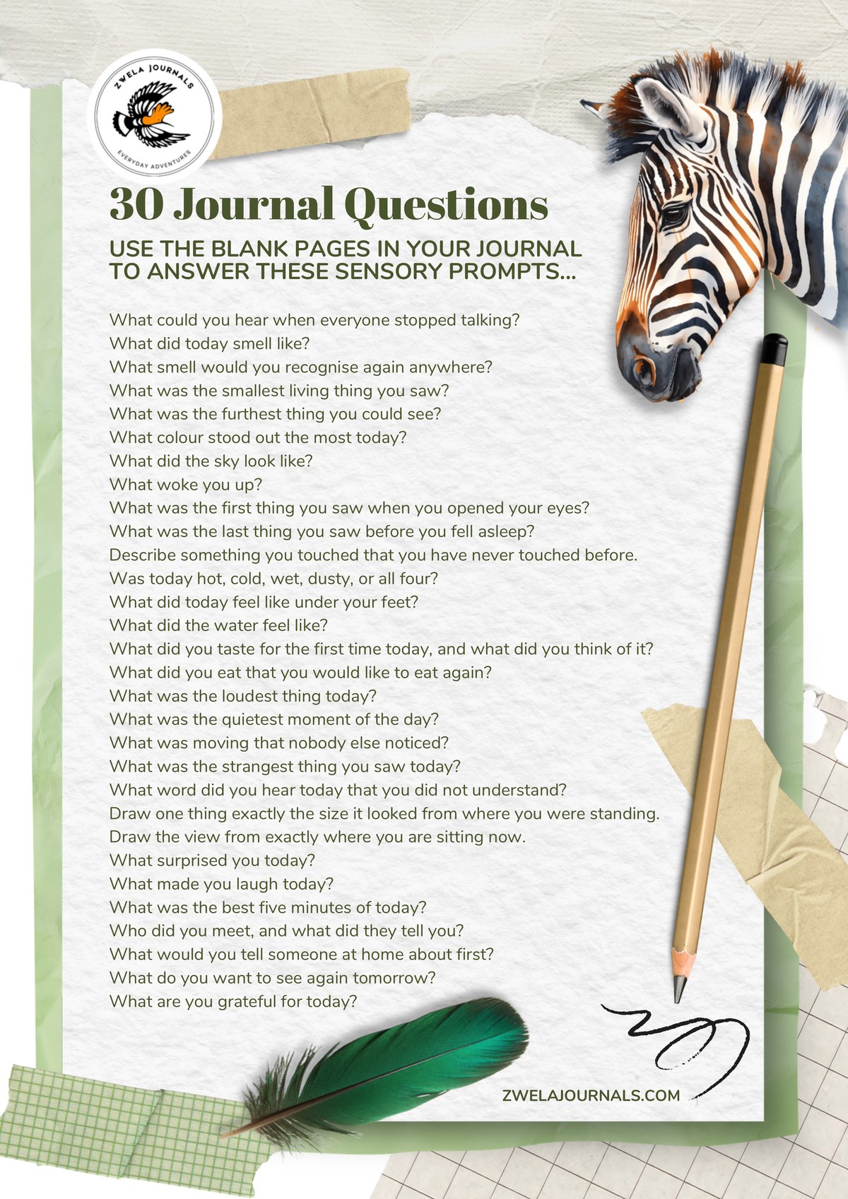 30 Journal Questions printable for kids