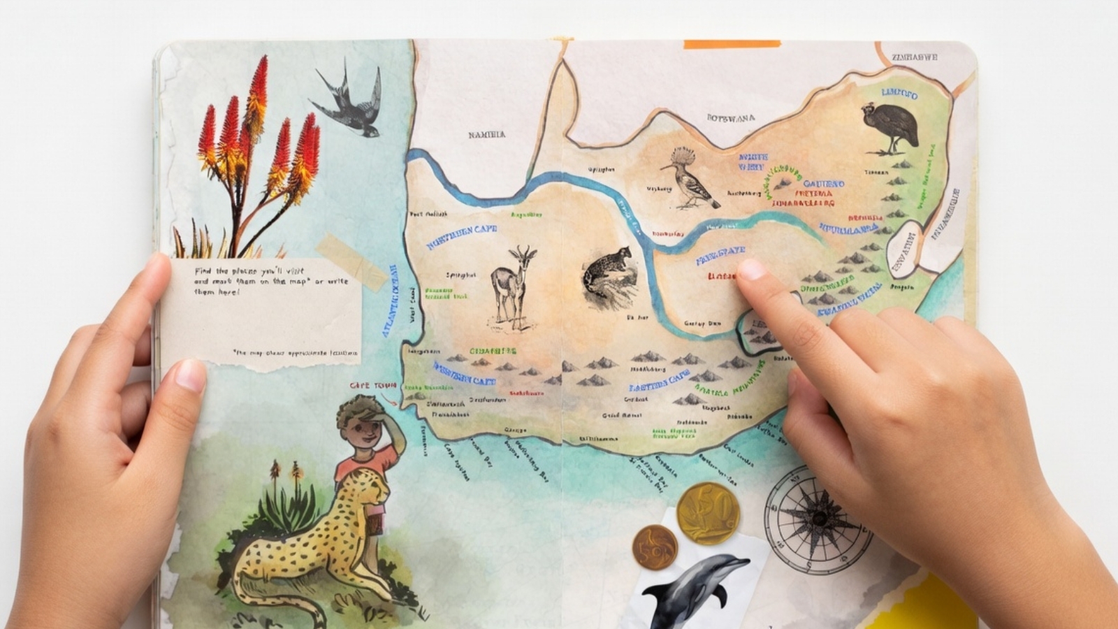 South Africa map with family travel route